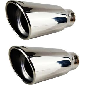 NETAMI Universal Exhaust Tip Stainless Steel Resonated Chrome Polish Bolt-on 2 Pack