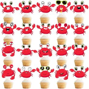 Crab Cupcake Toppers 48Pcs Crab Birthday Party Decorations Crab Theme Cake Decorations Crab Party Cupcake Picks for Ocean Sea Animals Baby Shower Supplies