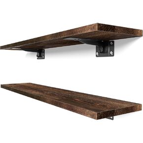 Alsonerbay 36 Inch Floating Shelves for Wall Storage, Wooden Wall Shelves Large Rustic Shelves for Bathroom, Living Room, Bedroom (2 Pack, Dark Brown)