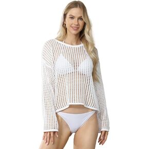 Crochet Swimsuit Cover Up - Straight Mesh Knit Bikini & Bathing Suit Coverup Top for Women - Womens Swimwear Coverups