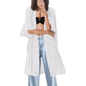 Bsubseach Embroidery Bathing Suit Cover Up for Women Half Sleeve Casual Kimono Cardigan Coverups Resort Wear