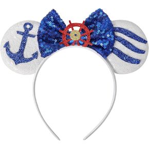 Mouse Ears, Sequin Mouse Ears Headband for Boys Girls Women halloween&Disny Trip(Sea Pirate)