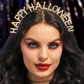 DRESBE Halloween Rhinestone Headband Gold Happy Halloween Headbands Costume Party Hair Accessories for Women
