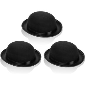 3 Pack Bowler Hat, 22" C Black Derby Hat, Felt Bolivian Costume Hat Accessories, Victorian Dress Up Hat for Big Kids, Teens