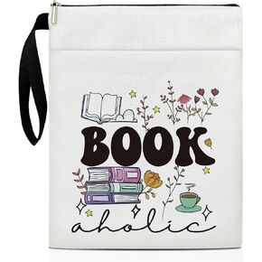 Coffee Book Sleeve, Book Lovers Gifts Book Pouch Book Sleeve with Zipper and Front Pocket Reader Gifts Birthday Gifts for Adult Teen Teacher -05