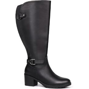 Women's Extra Wide Calf Knee High Riding Boots with Block Heel and Decorated Double Buckle