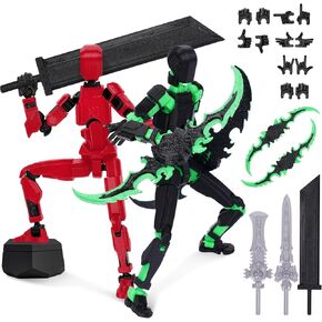 2PCS Titan Action Figure Set (Assembly Completed), 3D Printed Action Figure with 5 Weapons, Multi-Jointed Movable T13 Action Figure, Dummy 13 Desktop Decorations for Game Lovers Toys