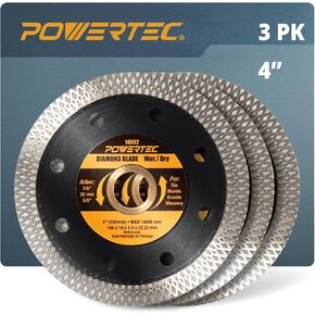 POWERTEC 7 Inch Turbo Mesh Rim Diamond Saw Blade for Tile Saw Wet/Dry Cutting 1 Pack, Super Thin Diamond Blades for Cutting Tile, Granite, Marble and Thin Masonry (14001)