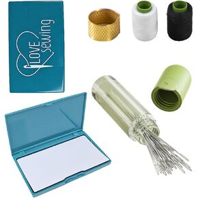 Sowiichi Self Threading Needles for Hand Sewing, Sewing Needles Set Includes 30pcs Large Eye Hand Sewing Embroidery Needles, 1pcs Magnetic Needle Storage Case, 1Pcs Sewing Thimble, 2pcs Sewing Thread