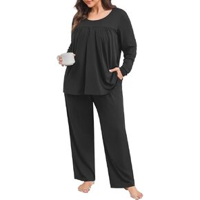 POSESHE Women’s Plus Size Pajama Sets Long Sleeve 2 Piece Crew Neck Lounge Sleepwear Ladies Cute Pjs Sets with Pockets 2024