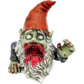 Zombie The Walking Dead Gnome Garden Statue Sculpture Scary Halloween Decoration - Resin, 10 Inches