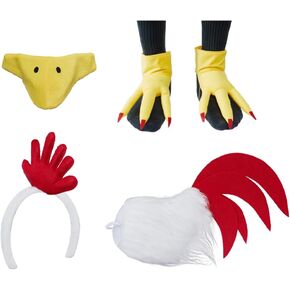 Rooster Chicken Costume Accessories Cosplay Adult Chicken Nose Mask Tail Headband Feet Shoes Suit Halloween Props Set