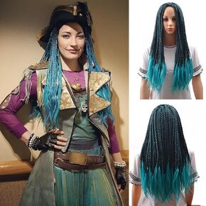 BERON Long Braided Fake Hair Wig for Halloween Anime Costume Cosplay Blue and Black Mixed