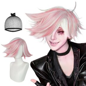 Angel Dust Cosplay Wig for Anime Costume White And Pink Wig Cosplay for Halloween Party Costume Angel Dust Wig for Adult Short Wigs for White Women Cosplay Outfit +Wig Cap