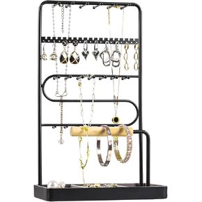 Jewelry Holder Organizer with Mirror, Jewelry Display Stand with Metal Frame and Vevet Tray - Large Capacity - Necklace Earring Bracelet Holder, for Studs, Rings, Gift Idea - Gold