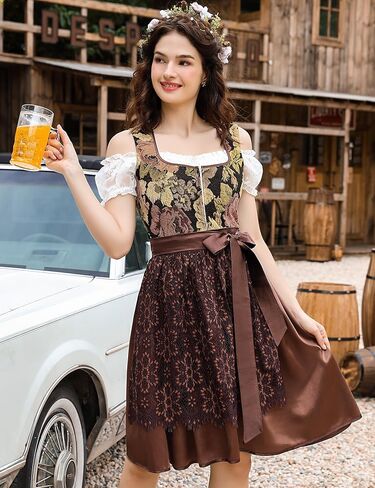 KOJOOIN Women 3 Pieces Bavarian Oktoberfest Costumes Traditional Vintage German Dirndl Dress in Saudi Arabia