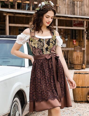 KOJOOIN Women 3 Pieces Bavarian Oktoberfest Costumes Traditional Vintage German Dirndl Dress in Saudi Arabia