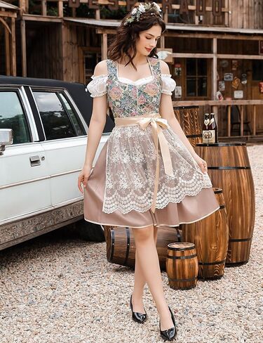 KOJOOIN Women 3 Pieces Bavarian Oktoberfest Costumes Traditional Vintage German Dirndl Dress in Saudi Arabia