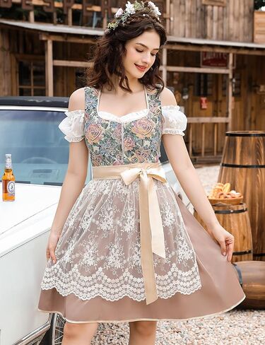KOJOOIN Women 3 Pieces Bavarian Oktoberfest Costumes Traditional Vintage German Dirndl Dress in Saudi Arabia
