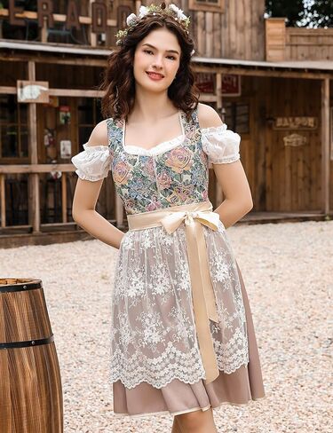KOJOOIN Women 3 Pieces Bavarian Oktoberfest Costumes Traditional Vintage German Dirndl Dress in Saudi Arabia