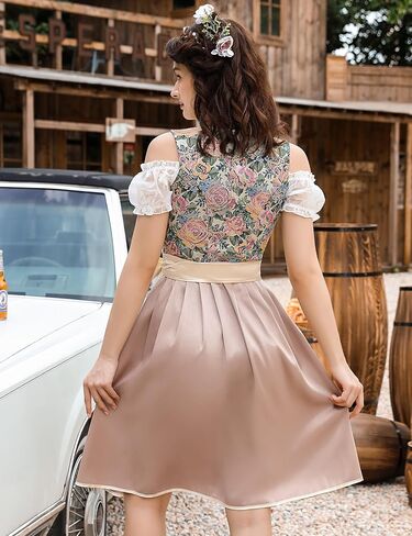 KOJOOIN Women 3 Pieces Bavarian Oktoberfest Costumes Traditional Vintage German Dirndl Dress in Saudi Arabia