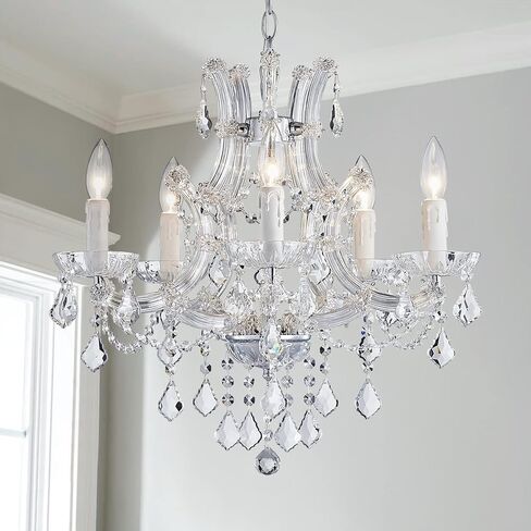 SM SAINT MOSSI 4 Light Crystal Maria Therese Chandelier Light Fixture,Modern Chandelier Crystal Chandelier for Bedroom,Dining Room,Living Room,H 17 in x W 18 in W/ Adjustable Chain in Kuwait