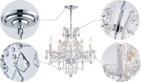 SM SAINT MOSSI 4 Light Crystal Maria Therese Chandelier Light Fixture,Modern Chandelier Crystal Chandelier for Bedroom,Dining Room,Living Room,H 17 in x W 18 in W/ Adjustable Chain in Kuwait