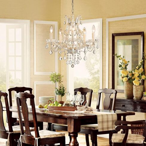 SM SAINT MOSSI 4 Light Crystal Maria Therese Chandelier Light Fixture,Modern Chandelier Crystal Chandelier for Bedroom,Dining Room,Living Room,H 17 in x W 18 in W/ Adjustable Chain in Kuwait