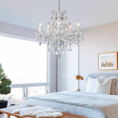 SM SAINT MOSSI 4 Light Crystal Maria Therese Chandelier Light Fixture,Modern Chandelier Crystal Chandelier for Bedroom,Dining Room,Living Room,H 17 in x W 18 in W/ Adjustable Chain in Kuwait