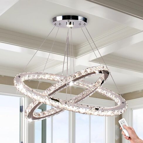 Finktonglan Crystal Chandeliers Oval Pendant Light Modern 2 Rings LED Chandelier Shape Adjustable, 23.6 inch Pendant Lighting Chandeliers for Dining Room Bedroom(6500K White) in Saudi Arabia