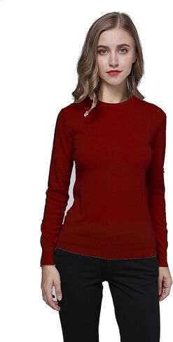 Women's 100% Pure Cashmere Long Sleeve Crew Neck Sweater in Saudi Arabia