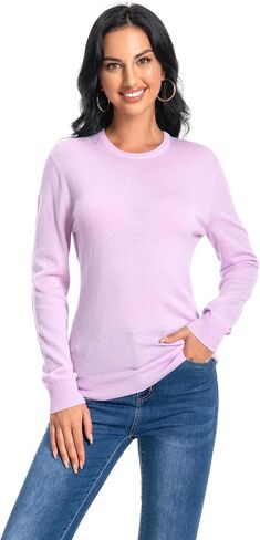 Women's 100% Pure Cashmere Long Sleeve Crew Neck Sweater in Saudi Arabia