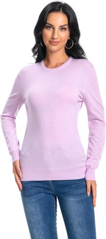 Women's 100% Pure Cashmere Long Sleeve Crew Neck Sweater in Saudi Arabia