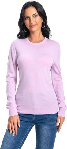 Women's 100% Pure Cashmere Long Sleeve Crew Neck Sweater in Saudi Arabia