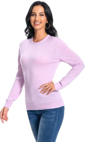 Women's 100% Pure Cashmere Long Sleeve Crew Neck Sweater in Saudi Arabia