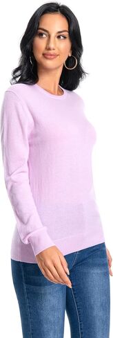 Women's 100% Pure Cashmere Long Sleeve Crew Neck Sweater in Saudi Arabia