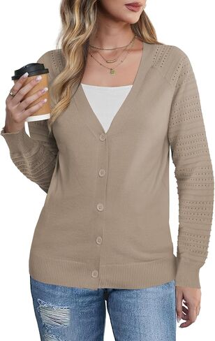 REDHOTYPE Women's Cardigan Sweaters Fashion Button Down Open Front Long Sleeve V Neck Lightweight Cardigans For Women in Saudi Arabia
