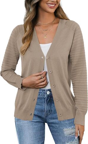 REDHOTYPE Women's Cardigan Sweaters Fashion Button Down Open Front Long Sleeve V Neck Lightweight Cardigans For Women in Saudi Arabia