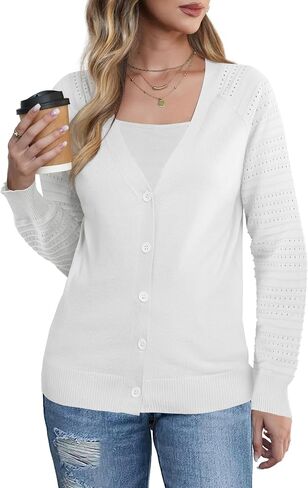 REDHOTYPE Women's Cardigan Sweaters Fashion Button Down Open Front Long Sleeve V Neck Lightweight Cardigans For Women in Saudi Arabia