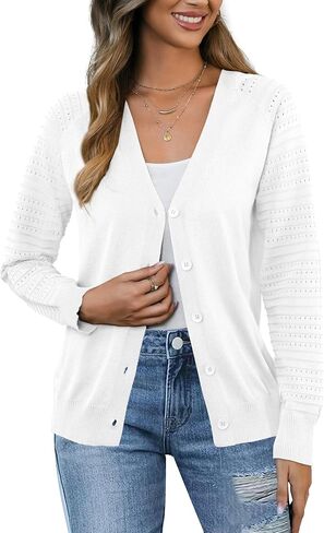 REDHOTYPE Women's Cardigan Sweaters Fashion Button Down Open Front Long Sleeve V Neck Lightweight Cardigans For Women in Saudi Arabia