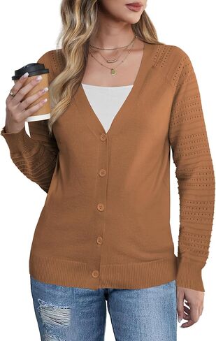 REDHOTYPE Women's Cardigan Sweaters Fashion Button Down Open Front Long Sleeve V Neck Lightweight Cardigans For Women in Saudi Arabia