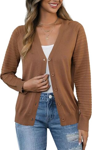 REDHOTYPE Women's Cardigan Sweaters Fashion Button Down Open Front Long Sleeve V Neck Lightweight Cardigans For Women in Saudi Arabia