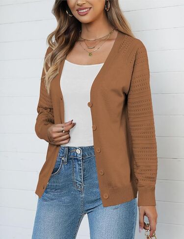 REDHOTYPE Women's Cardigan Sweaters Fashion Button Down Open Front Long Sleeve V Neck Lightweight Cardigans For Women in Saudi Arabia