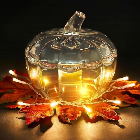 مجموعة 6 قطع من جرة حلوى اليقطين الزجاجية من تيسكو، وعاء حلوى اليقطين مع غطاء للهالوين، تتضمن جرة اليقطين مع غطاء، وأوراق القيقب وخيوط خفيفة لتزيين المنزل في عيد الهالوين وعيد الشكر، 70 جم in Kuwait