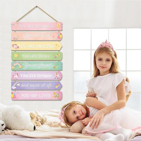 Girls Room Decor Unicorn Room Decor for Girls Bedroom Inspirational Wall Art for Kids Rainbow Wall Decorations Little Girl Toddler Room Wood Sign Nursery Room Decor (unicorn-rainbow) in Kuwait
