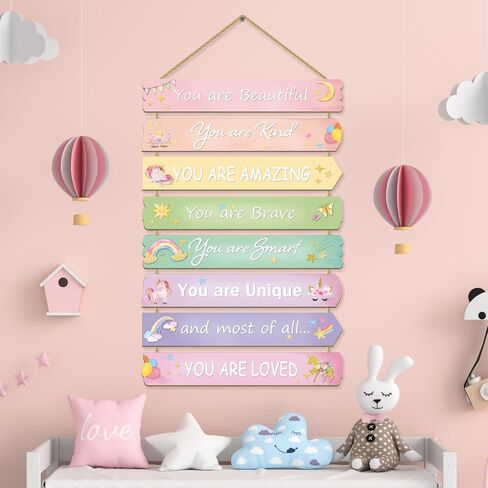 Girls Room Decor Unicorn Room Decor for Girls Bedroom Inspirational Wall Art for Kids Rainbow Wall Decorations Little Girl Toddler Room Wood Sign Nursery Room Decor (unicorn-rainbow) in Kuwait