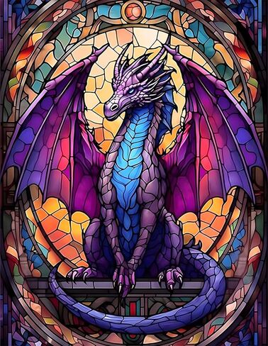 clakinla الزجاج الملون التنين الماس الفن مجموعات الرسم للبالغين، 5d التنين الماس الفن مجموعات الرسم للمبتدئين، الحيوانات diy جوهرة الفن الماس النقاط اللوحة لديكور جدار المنزل 12x16 بوصة in Kuwait