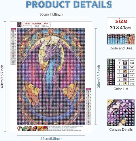 clakinla الزجاج الملون التنين الماس الفن مجموعات الرسم للبالغين، 5d التنين الماس الفن مجموعات الرسم للمبتدئين، الحيوانات diy جوهرة الفن الماس النقاط اللوحة لديكور جدار المنزل 12x16 بوصة in Kuwait