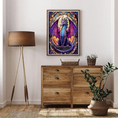 clakinla الزجاج الملون التنين الماس الفن مجموعات الرسم للبالغين، 5d التنين الماس الفن مجموعات الرسم للمبتدئين، الحيوانات diy جوهرة الفن الماس النقاط اللوحة لديكور جدار المنزل 12x16 بوصة in Kuwait