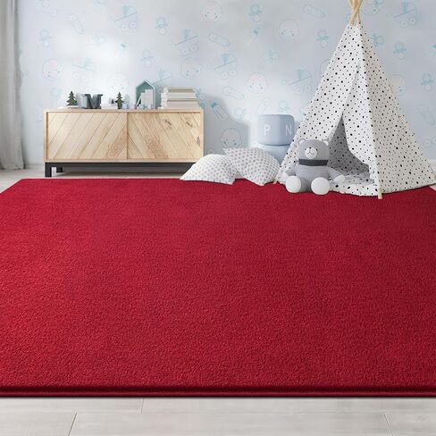 Large Area Rugs for Living Room Bedroom, 5x8 Feet Burgundy Red Rug, Minimalist Modern Shag Rug, Soft Thick Memory Foam Indoor Carpet, Non-Slip Washable Rug for Boys Girls Dorm Nursery Room Home Decor in Saudi Arabia